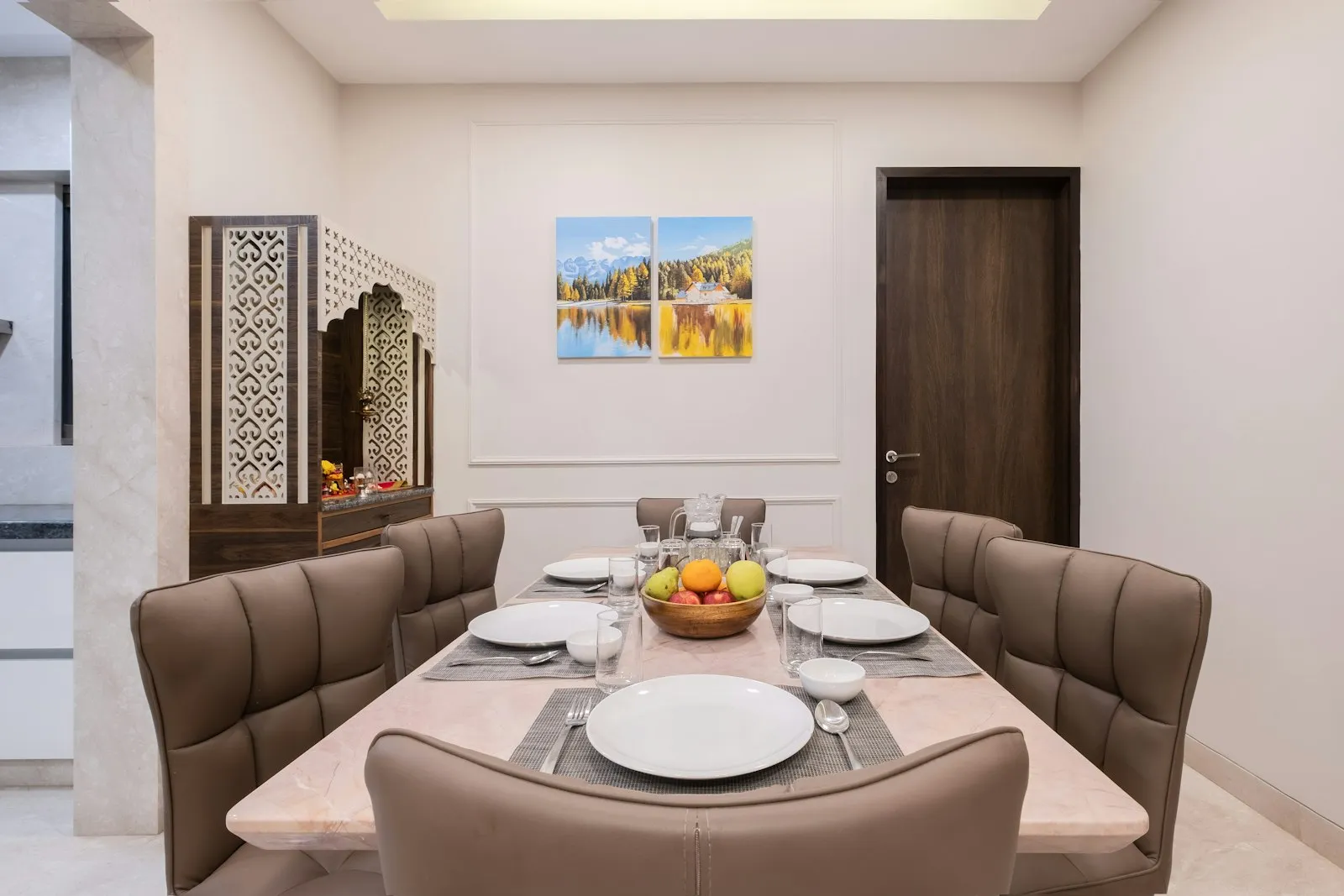 Dining area with a jaali mandir unit