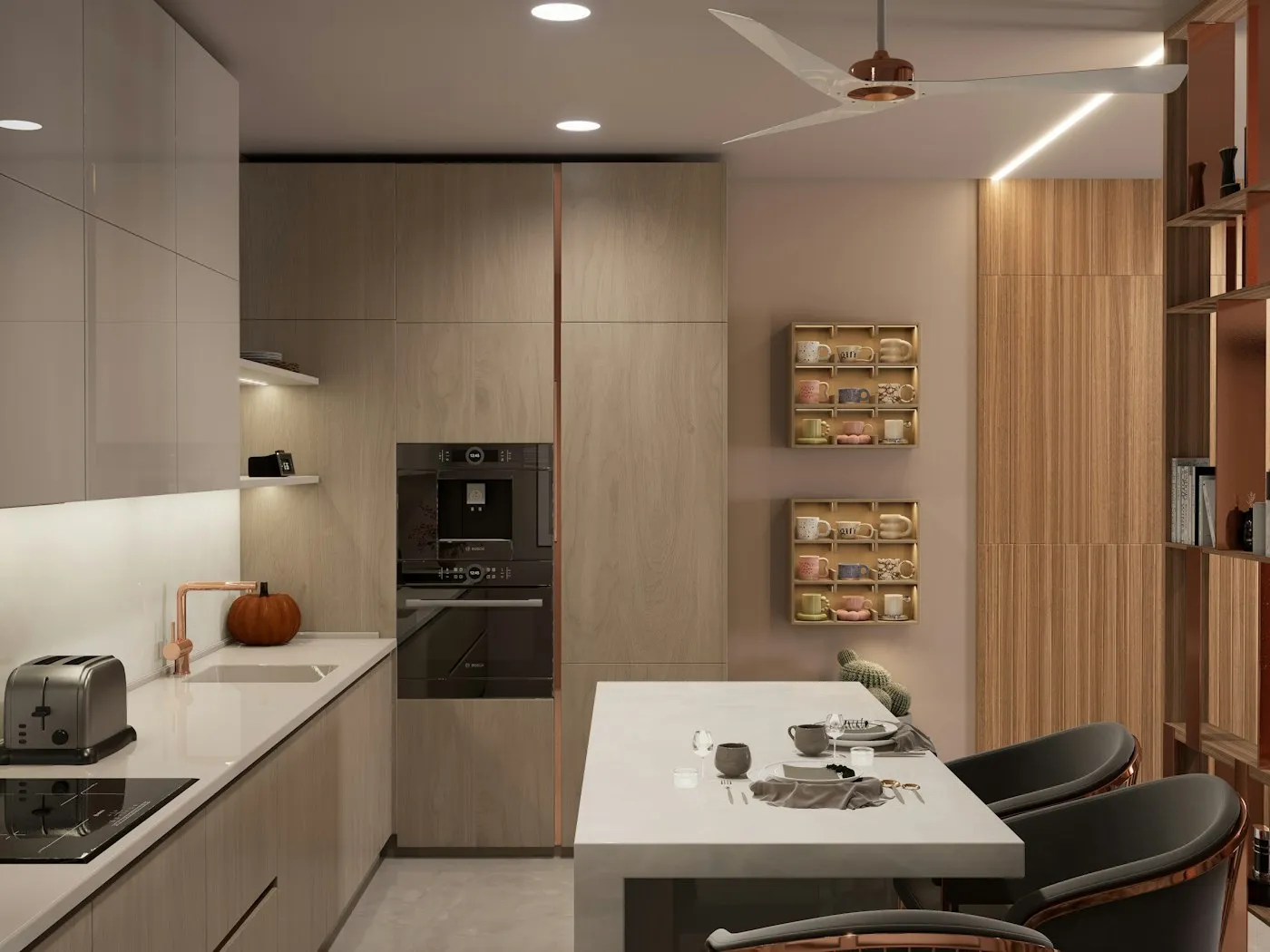 After: modular kitchen with breakfast counter