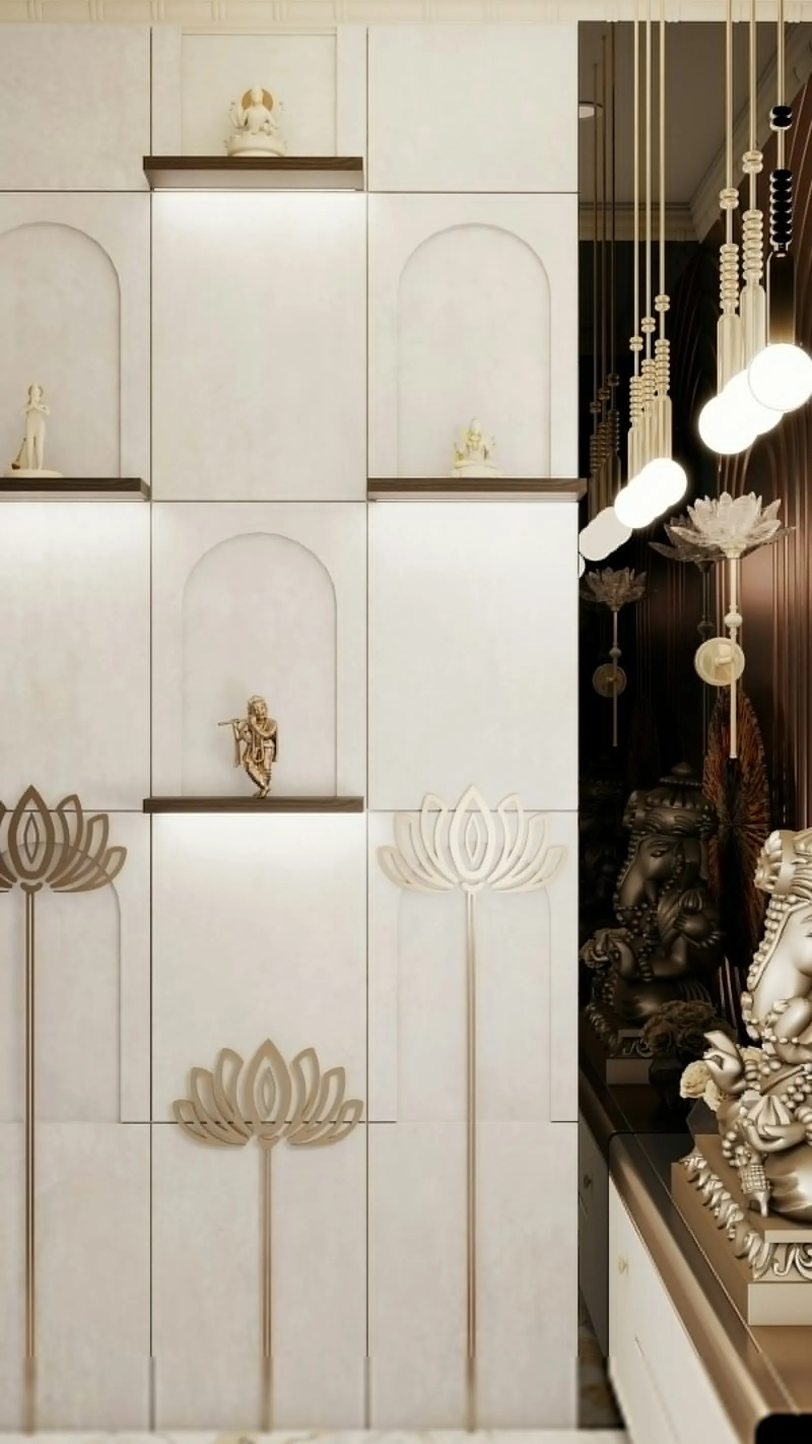 Pooja wall with lotus niches